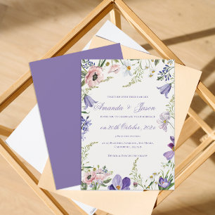 Elegant Pretty Peach Purple Blue Floral Wedding Invitation