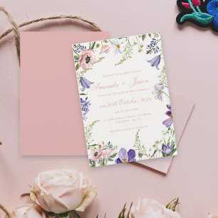 Elegant Pretty Peach Purple Blue Floral Wedding Invitation