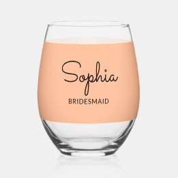 Elegant Pretty Peach Wedding Bridesmaid Keepsake Stemless Wine Glass