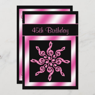 Elegant, Pretty Pink Circle Of Music 45th Birthday Invitation