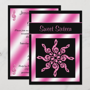 Elegant, Pretty Pink Circle Of Music Sweet 16 Invitation