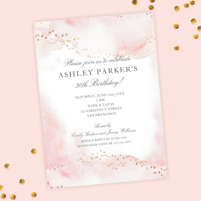 Elegant Pretty Pink Gold Glitter 30th Birthday Invitation (Creator Uploaded)