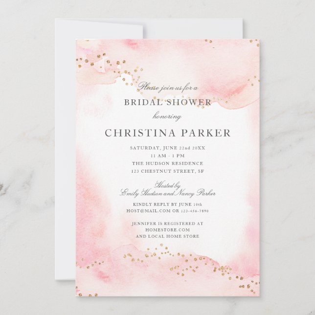 Elegant Pretty Pink Gold Glitter Bridal Shower Invitation (Front)