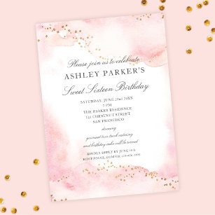 Elegant Pretty Pink Gold Glitter Sweet 16 Birthday Invitation