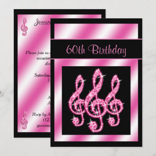 Elegant, Pretty Pink Treble Clefs 60th Birthday Invitation