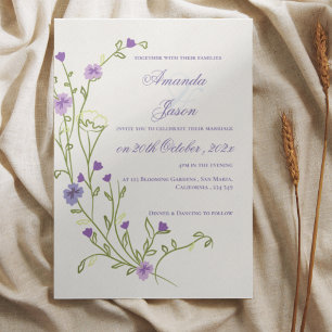 Elegant Pretty Purple Flower Frame Floral  Wedding Invitation