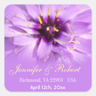 Elegant, pretty purple flower wedding stickers