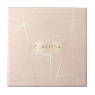 Elegant pretty rose gold & blush pink geometric ceramic tile
