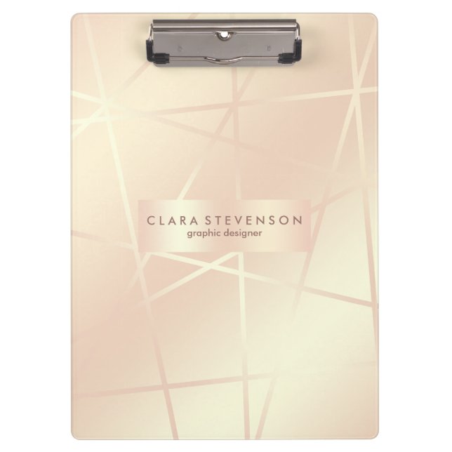 Elegant pretty rose gold & blush pink geometric clipboard (Front)