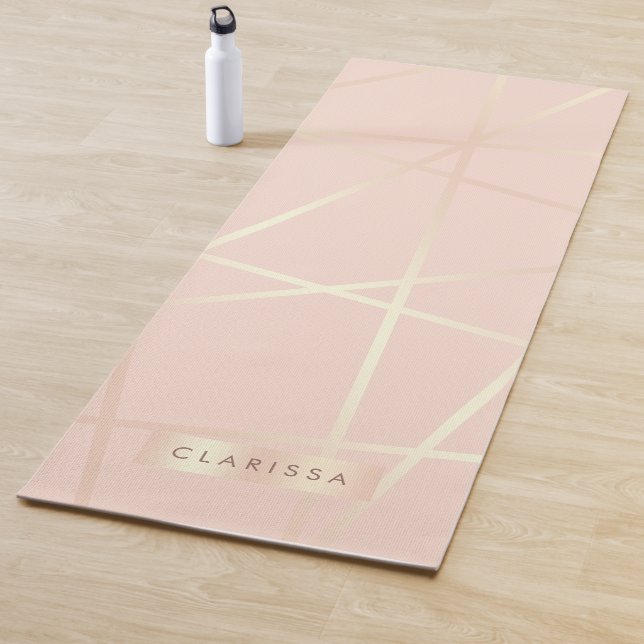 Elegant pretty rose gold & blush pink geometric yoga mat (In Situ)
