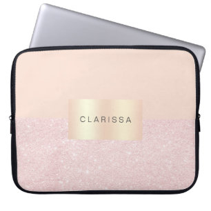 Elegant pretty rose gold glitter & blush pink laptop sleeve