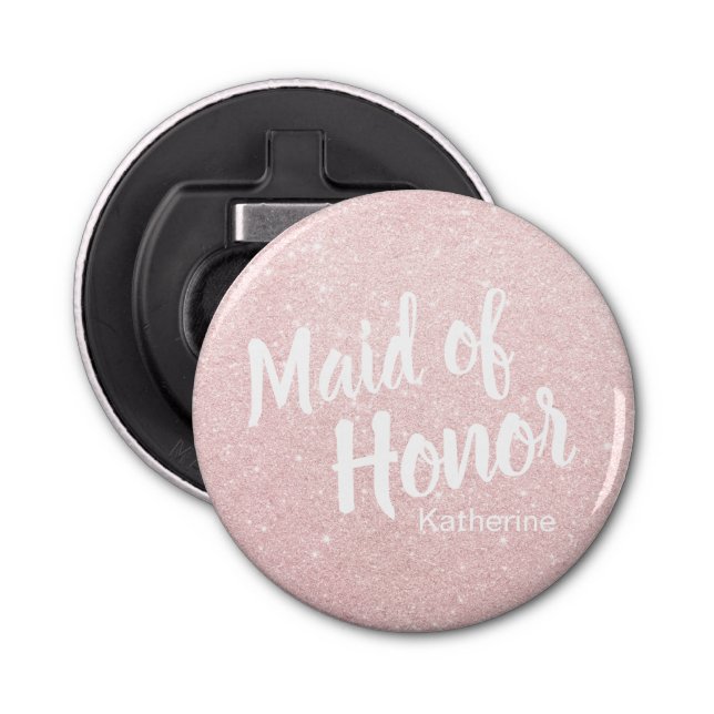Elegant pretty rose gold glitter maid of honour bottle opener (Front)