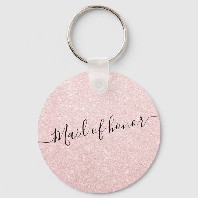 Elegant pretty rose gold glitter maid of honour key ring (Front)