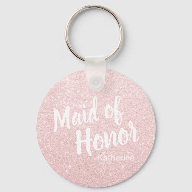 Elegant pretty rose gold glitter maid of honour key ring (Front)