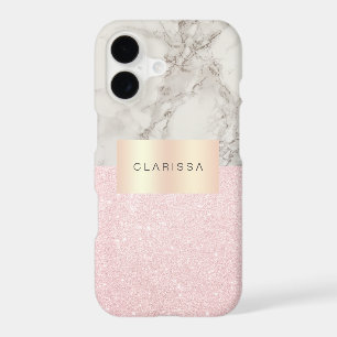 Elegant pretty rose gold glitter & white marble
