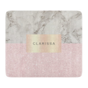 Elegant pretty rose gold glitter & white marble cutting board