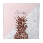 Elegant pretty rose gold pineapple white marble ceramic tile<br><div class="desc">Modern and cute faux rose gold pineapple,  blush pink and white marble colour block.</div>