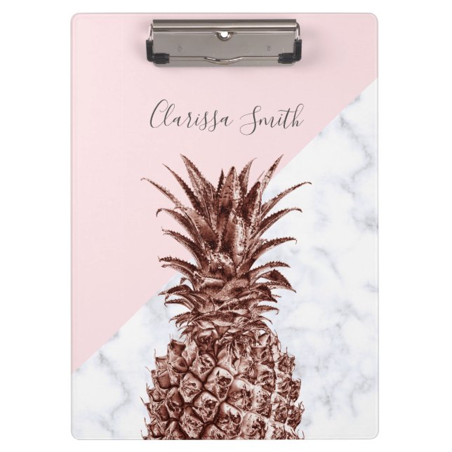 Elegant pretty rose gold pineapple white marble clipboard (Front)
