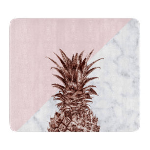 Elegant pretty rose gold pineapple white marble cutting board