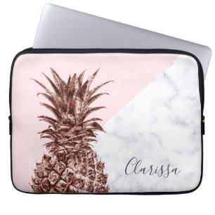 Elegant pretty rose gold pineapple white marble laptop sleeve