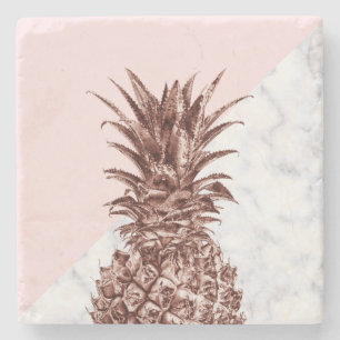 Elegant pretty rose gold pineapple white marble stone coaster