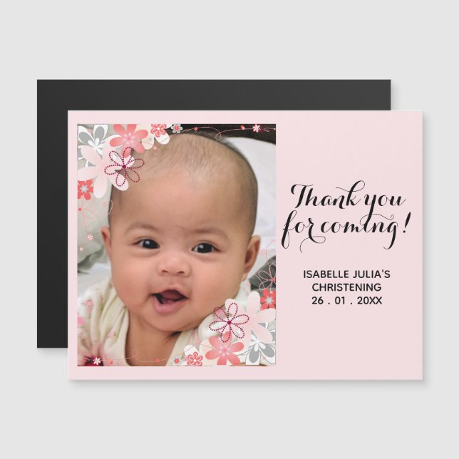 Elegant Pretty THANK YOU FOR COMING! Christening Magnetic Invitation (Front/Back)