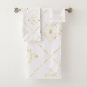 ELEGANT & PRETTY WHITE GOLD BATHROOM TOWEL SET