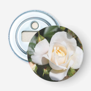 Elegant, pretty white rose flower floral photo art bottle opener