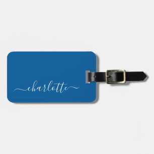 Elegant Primary Blue Script Name Personalised Luggage Tag