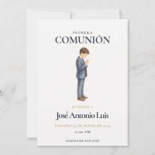 Elegant Primera Comunión Niño Rezando Invitation