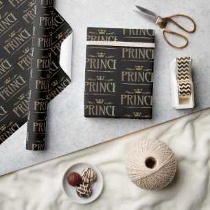 Elegant PRINCE Royalty Lettering Crown Wrapping Paper