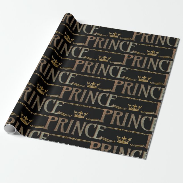Elegant PRINCE Royalty Lettering Crown Wrapping Paper (Unrolled)