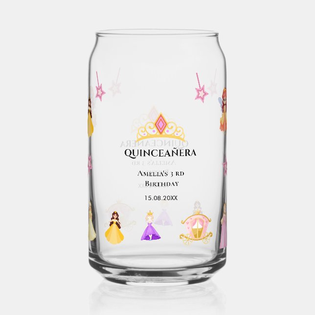 Elegant Princess Birthday Celebration Can Glass (Front)
