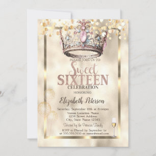 Elegant Princess Crown Balloons Frame Sweet 16  Invitation