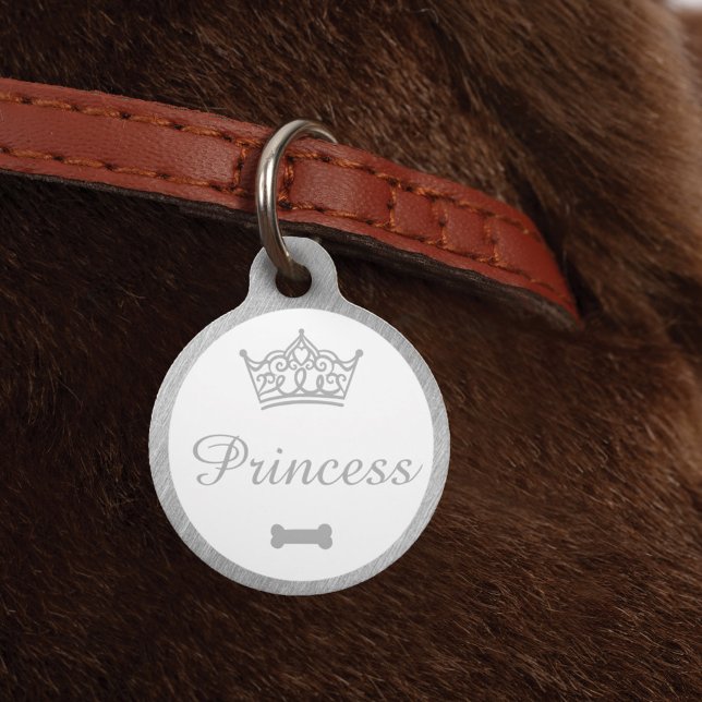 Elegant Princess Crown Silver Dog Bone Pet Tag (Creator Uploaded)
