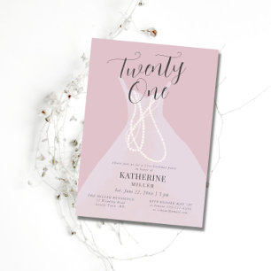 Elegant Princess Dress Pearls Pink 21st Birthday  Invitation