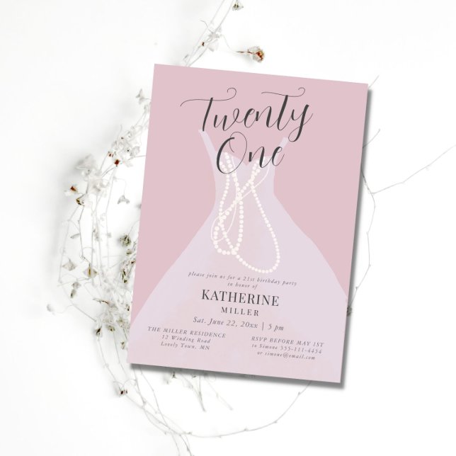Elegant Princess Dress Pearls Pink 21st Birthday  Invitation (Creator Uploaded)