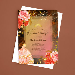 Elegant Princess Fall Floral Quinceañera Invitation
