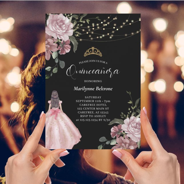 Elegant Princess Floral Modern Quinceañera Invitation (Creator Uploaded)