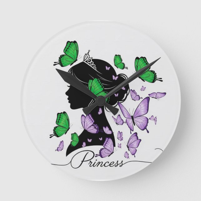 Elegant "Princess of Butterflies" T-shirt | Prince Round Clock (Front)