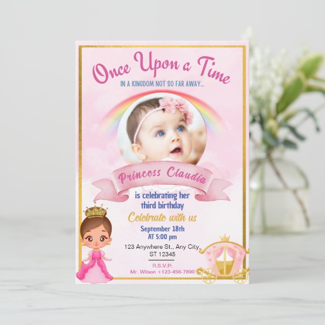 Elegant Princess  photo Birthday Invitation  (Standing Front)