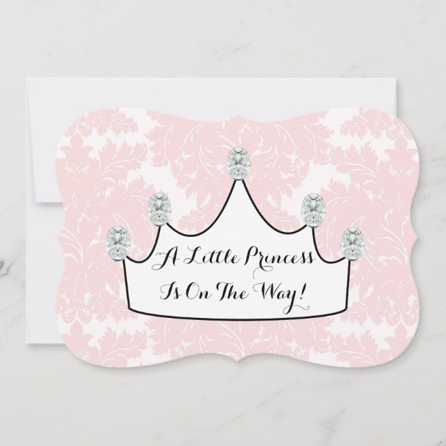 Elegant Princess Pink Damask Baby Girl Shower Invitation (Front)
