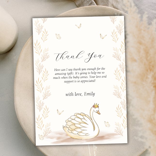 Elegant Princess Swan Butterfly Baby Shower  Thank You Card (Elegant Princess Swan Butterfly Baby Shower Thank You Card)