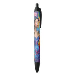 Elegant princess with wings blue ink pen