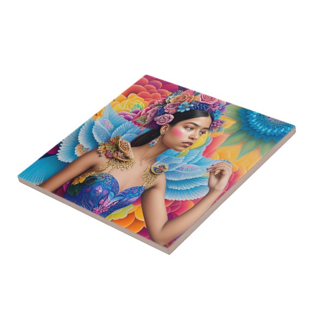 Elegant princess with wings  ceramic tile (Side)
