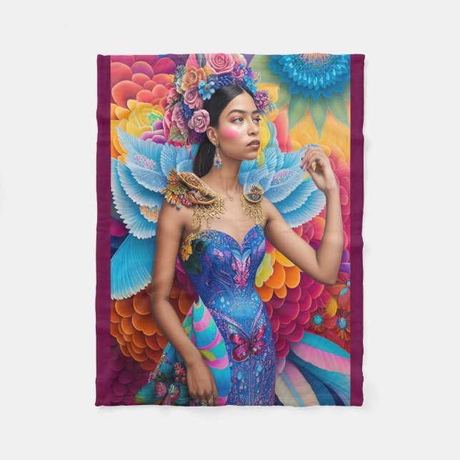 Elegant princess with wings  fleece blanket (Front)
