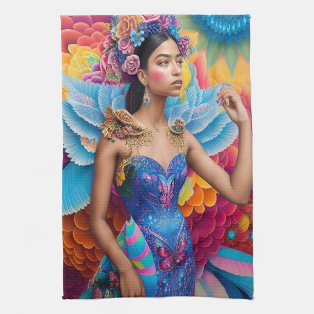 Elegant princess with wings  tea towel (Vertical)