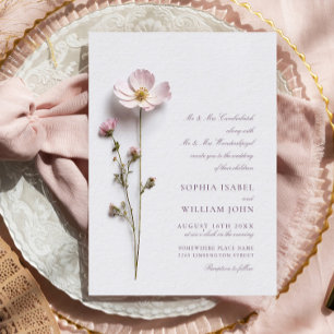 Elegant Print Pressed Pastel Boho Flowers Wedding Invitation