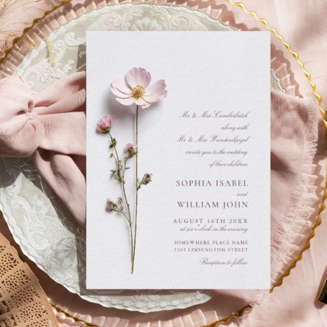 Elegant Print Pressed Pastel Boho Flowers Wedding Invitation (Creator Uploaded)