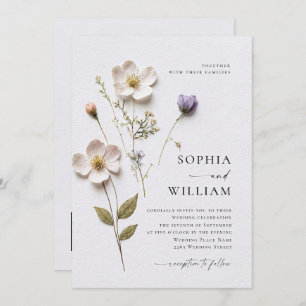 Elegant Print Pressed Pastel Boho Flowers Wedding Invitation